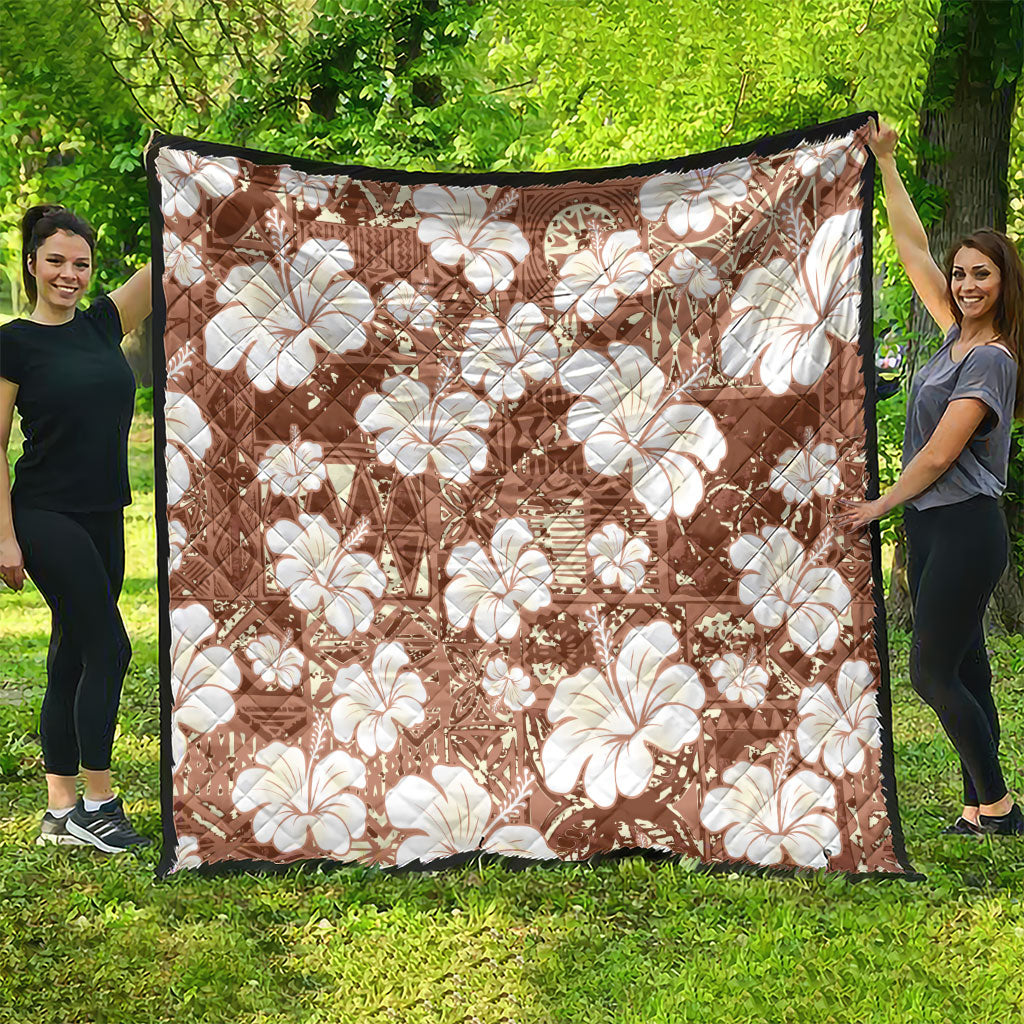 Brown Bula Fiji Masi Hibiscus Seamless Quilt