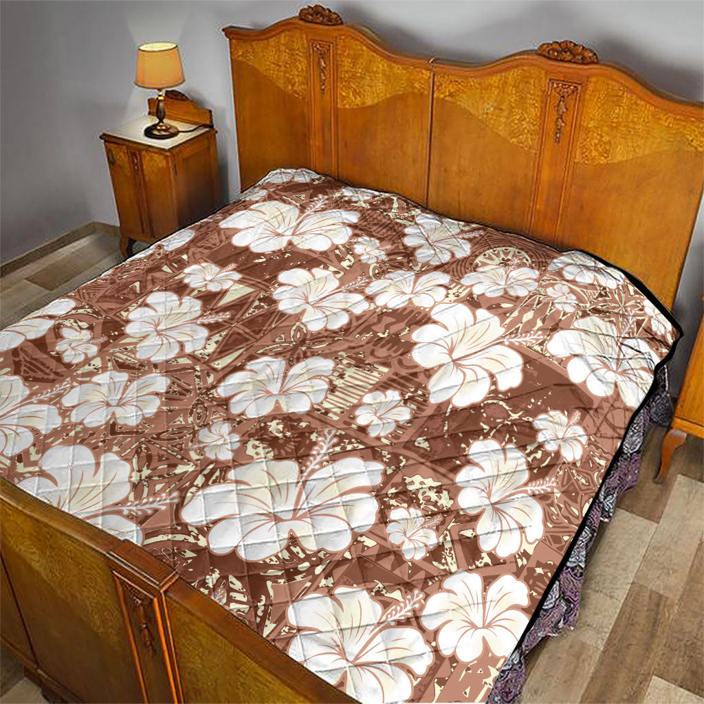 Brown Bula Fiji Masi Hibiscus Seamless Quilt