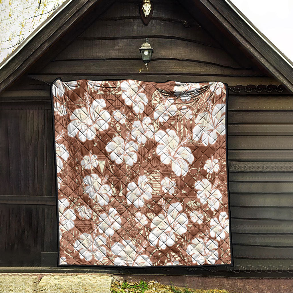 Brown Bula Fiji Masi Hibiscus Seamless Quilt