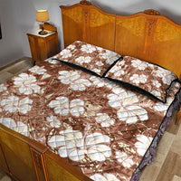 Brown Bula Fiji Masi Hibiscus Seamless Quilt Bed Set