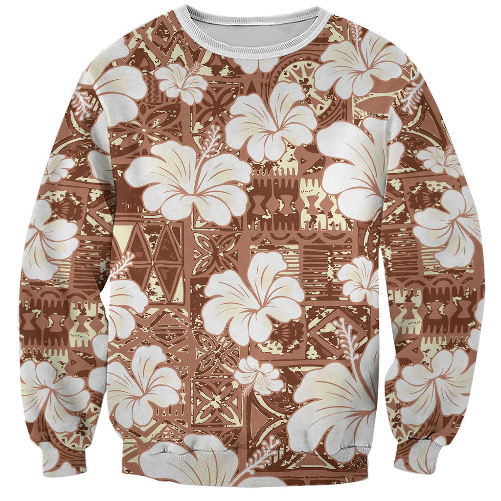 Brown Bula Fiji Masi Hibiscus Seamless Sweatshirt