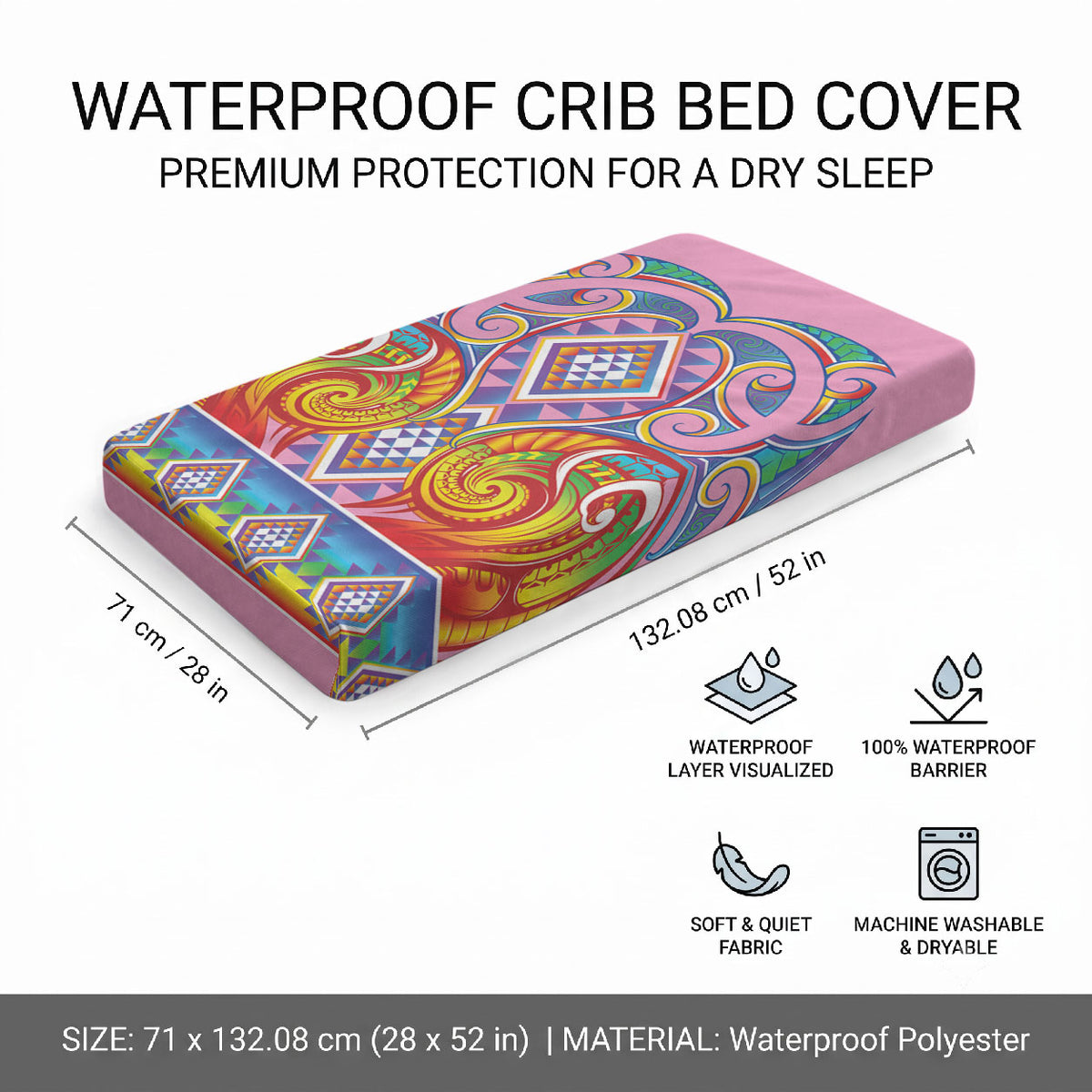 Rainbow Ngaru Taniko With Aotearoa Maori Tattoo Baby Bed Cover LT14 - Polynesian Pride