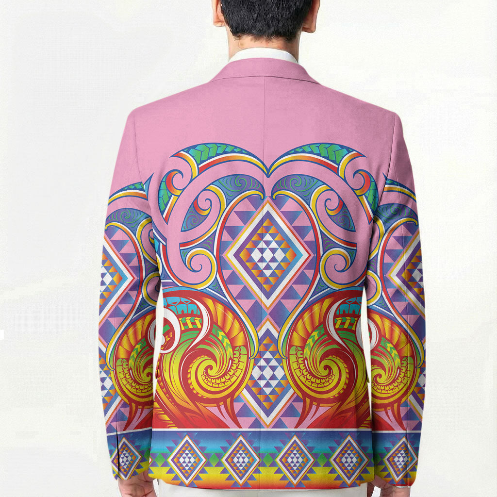 Rainbow Ngaru Taniko With Aotearoa Maori Tattoo Blazer