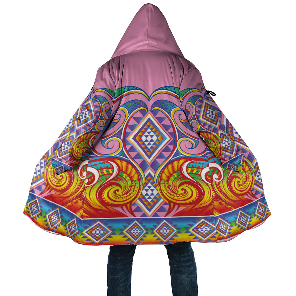Rainbow Ngaru Taniko With Aotearoa Maori Tattoo Cloak LT14 Unisex Pink - Polynesian Pride