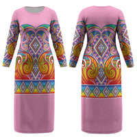 Rainbow Ngaru Taniko With Aotearoa Maori Tattoo Couples Matching Long Sleeve Bodycon Dress and Hawaiian Shirt
