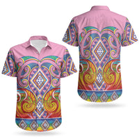 Rainbow Ngaru Taniko With Aotearoa Maori Tattoo Couples Matching Short Sleeve Bodycon Dress and Hawaiian Shirt