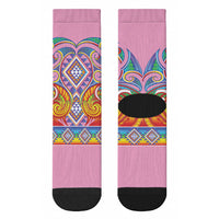 Rainbow Ngaru Taniko With Aotearoa Maori Tattoo Crew Socks LT14 - Polynesian Pride