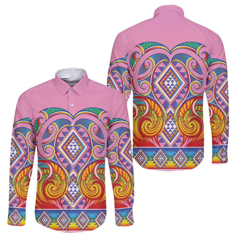 Rainbow Ngaru Taniko With Aotearoa Maori Tattoo Family Matching Short Sleeve Bodycon Dress and Hawaiian Shirt