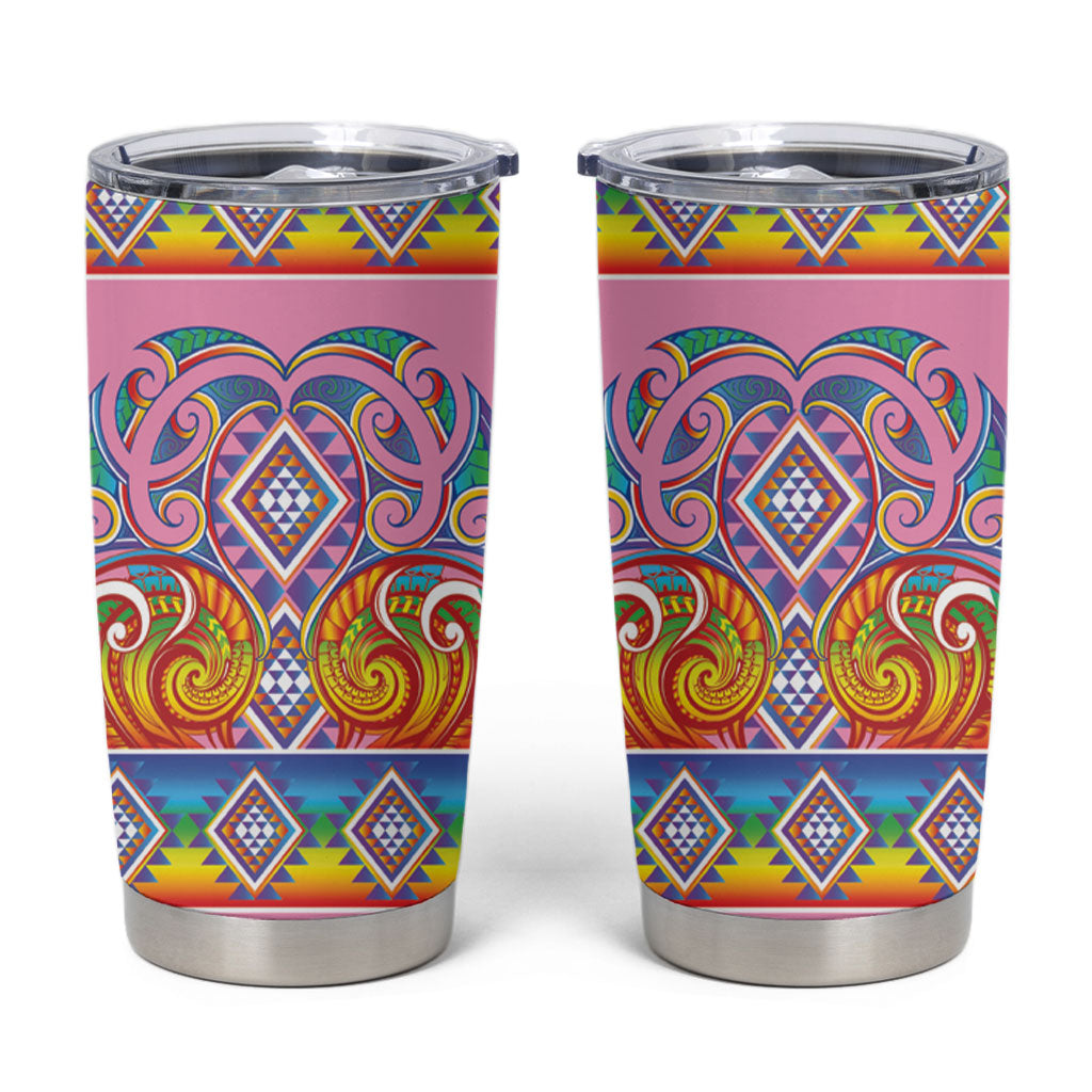 Rainbow Ngaru Taniko With Aotearoa Maori Tattoo Tumbler Cup LT14 Pink - Polynesian Pride