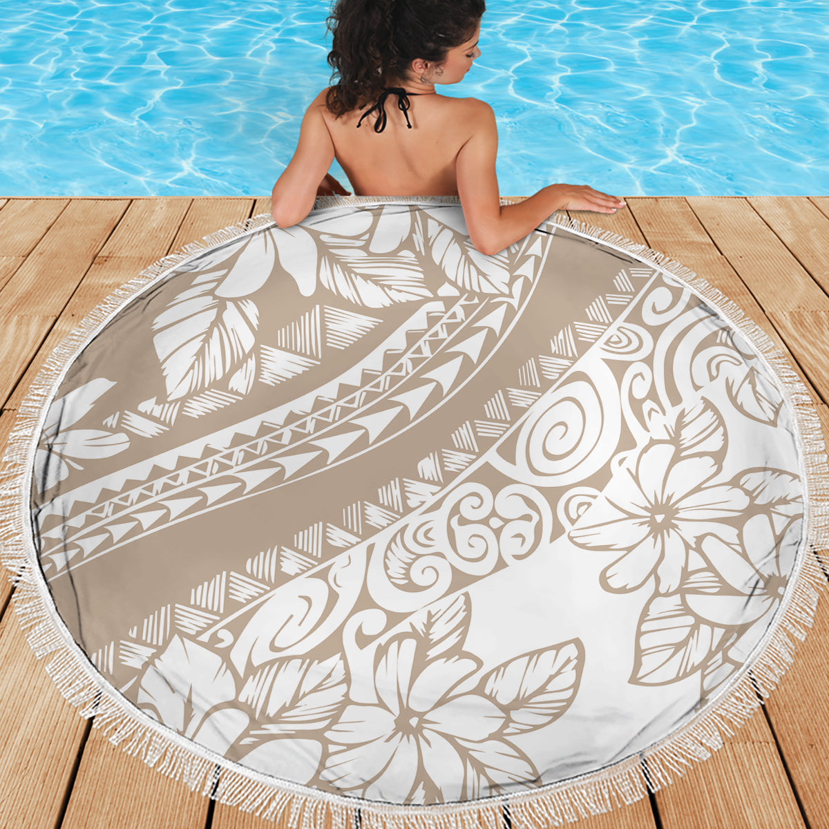 Polynesia Beach Blanket Polynesian Tropical Flowers Beige Pastel Vibes LT14 - Wonder Print Shop