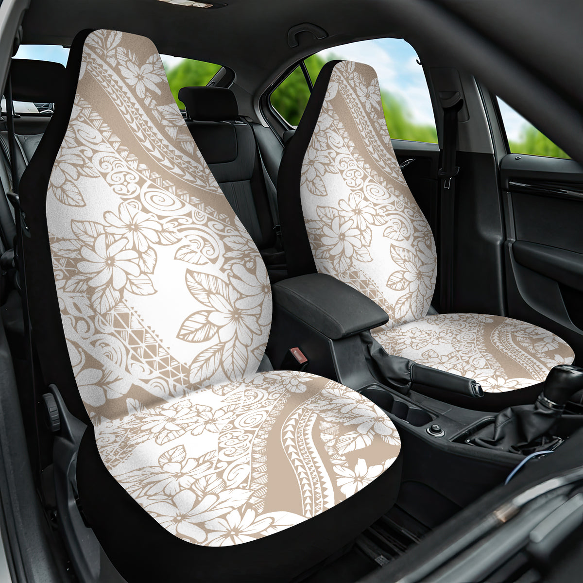 Polynesia Car Seat Cover Polynesian Tropical Flowers Beige Pastel Vibes LT14 One Size Begie - Polynesian Pride