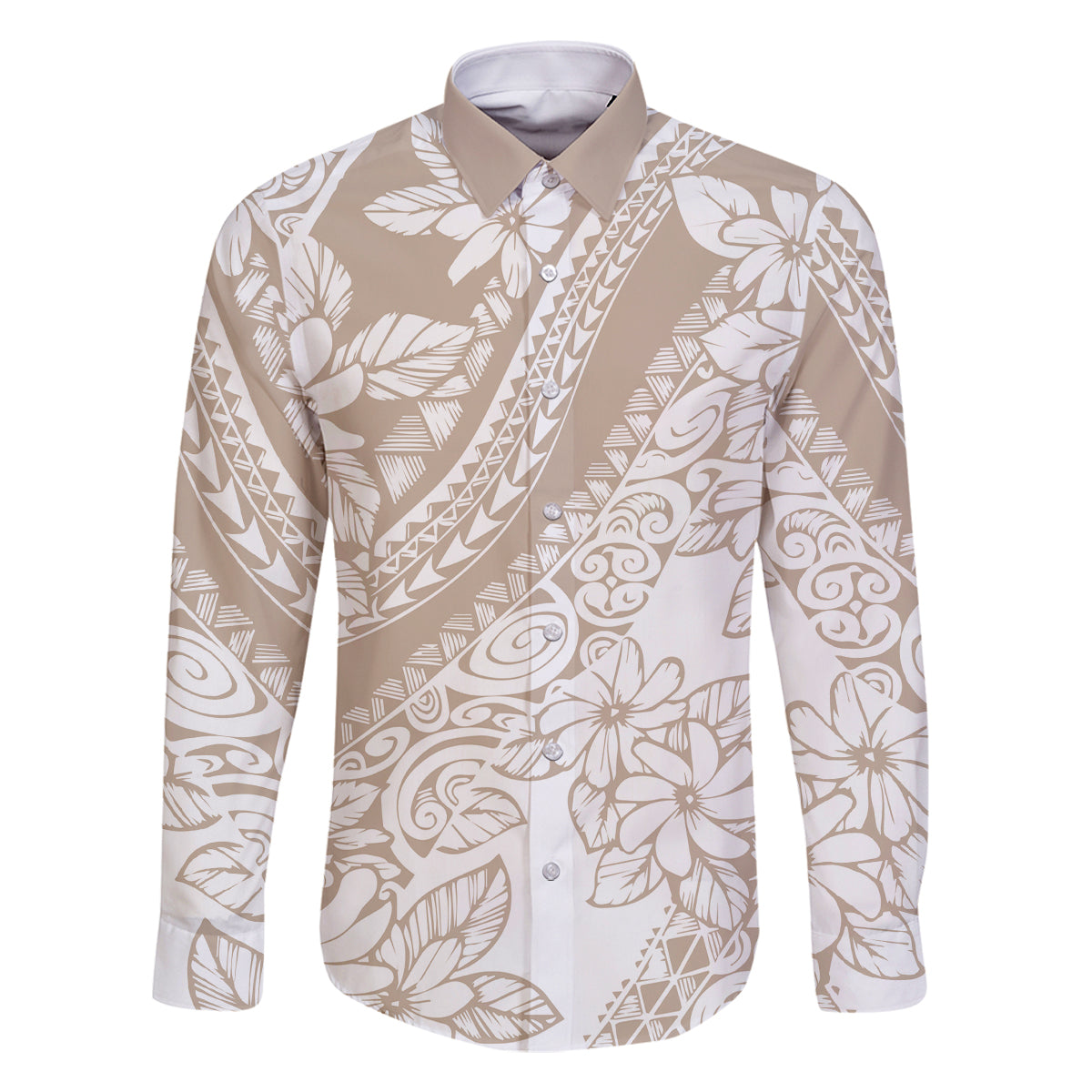 Polynesia Family Matching Off Shoulder Short Dress and Hawaiian Shirt Polynesian Tropical Flowers Beige Pastel Vibes LT14 - Polynesian Pride