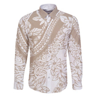 Polynesia Family Matching Short Sleeve Bodycon Dress and Hawaiian Shirt Polynesian Tropical Flowers Beige Pastel Vibes LT14 - Polynesian Pride