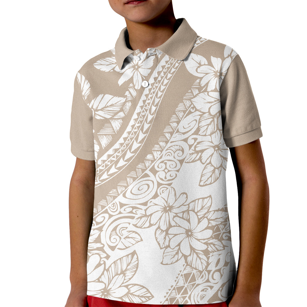Polynesia Kid Polo Shirt Polynesian Tropical Flowers Beige Pastel Vibes LT14 Kid Beige - Polynesian Pride