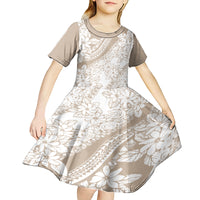 Polynesia Kid Short Sleeve Dress Polynesian Tropical Flowers Beige Pastel Vibes LT14 - Polynesian Pride