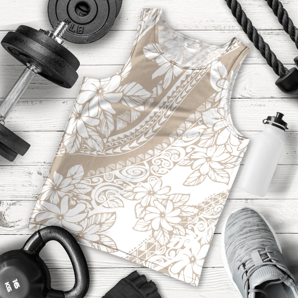Polynesia Men Tank Top Polynesian Tropical Flowers Beige Pastel Vibes LT14 Beige - Polynesian Pride