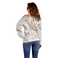 Polynesia Off Shoulder Sweater Polynesian Tropical Flowers Beige Pastel Vibes LT14 - Polynesian Pride