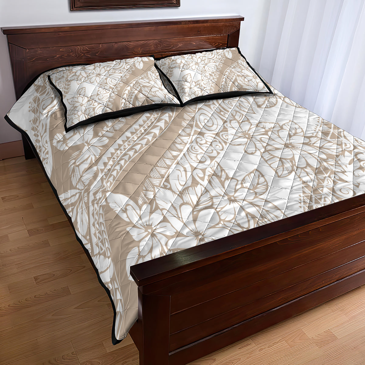 Polynesia Quilt Bed Set Polynesian Tropical Flowers Begie Pastel Vibes LT14 - Polynesian Pride