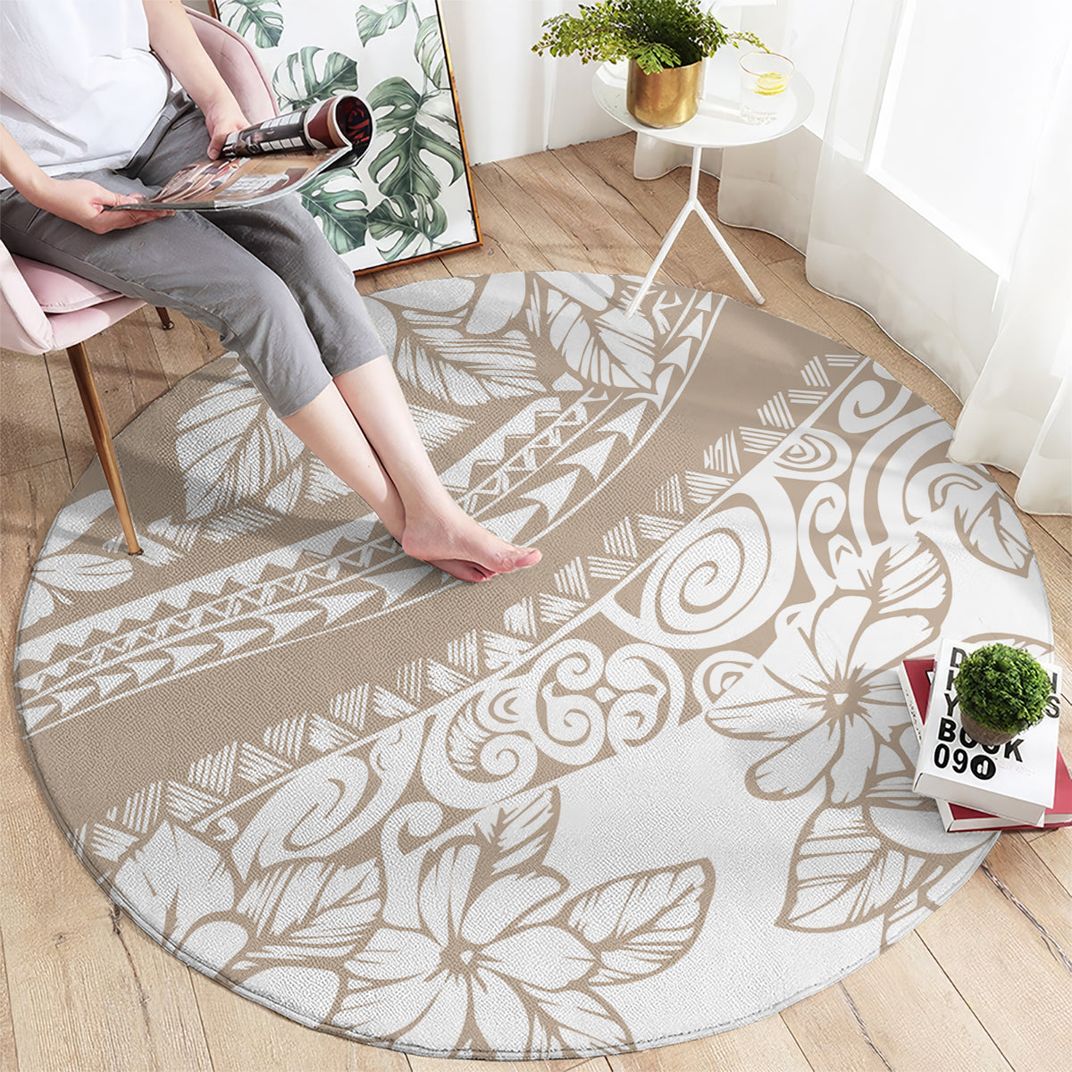 Polynesia Round Carpet Polynesian Tropical Flowers Begie Pastel Vibes LT14 - Polynesian Pride