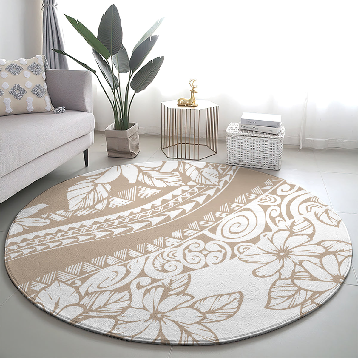 Polynesia Round Carpet Polynesian Tropical Flowers Begie Pastel Vibes LT14 - Polynesian Pride