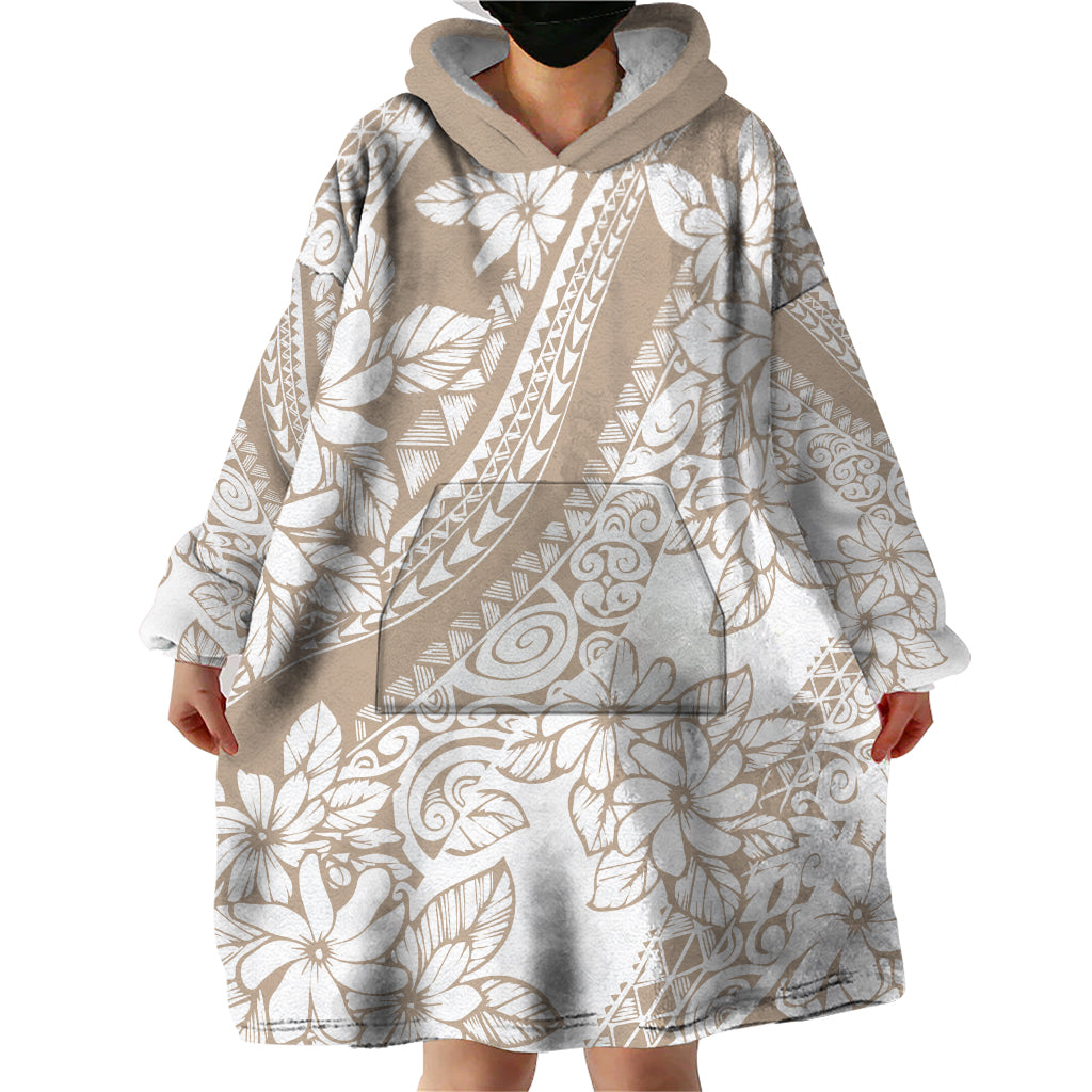 Polynesia Wearable Blanket Hoodie Polynesian Tropical Flowers Beige Pastel Vibes LT14 - Polynesian Pride
