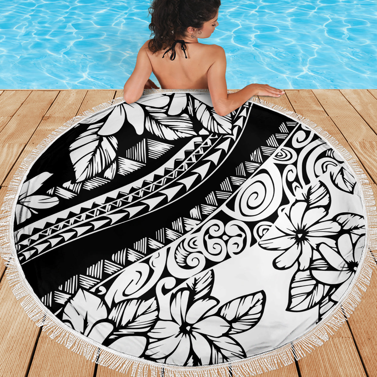 Polynesia Beach Blanket Polynesian Tropical Flowers Black Pastel Vibes LT14 - Wonder Print Shop
