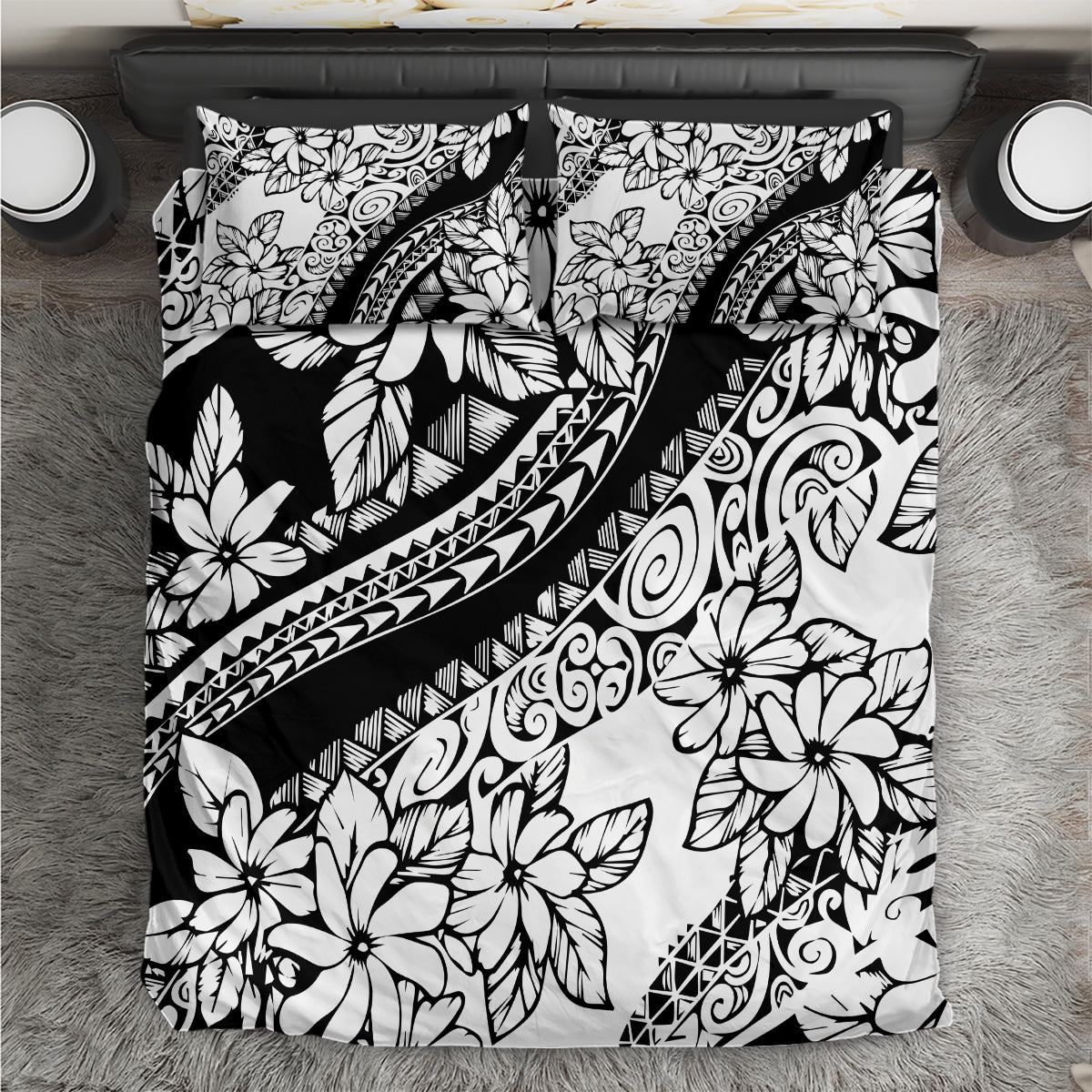 Polynesia Bedding Set Polynesian Tropical Flowers Black Pastel Vibes LT14 Black - Polynesian Pride