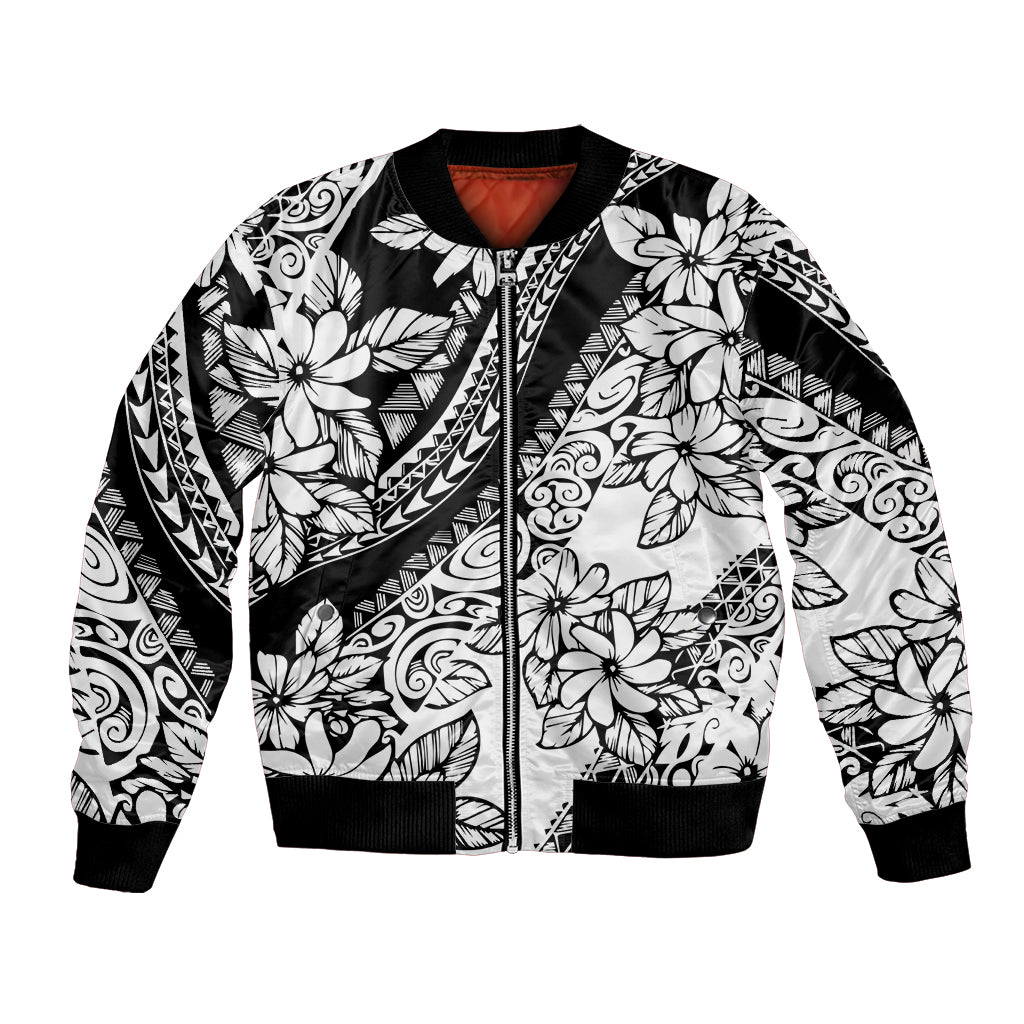 Polynesia Bomber Jacket Polynesian Tropical Flowers Black Pastel Vibes LT14 Unisex Black - Polynesian Pride