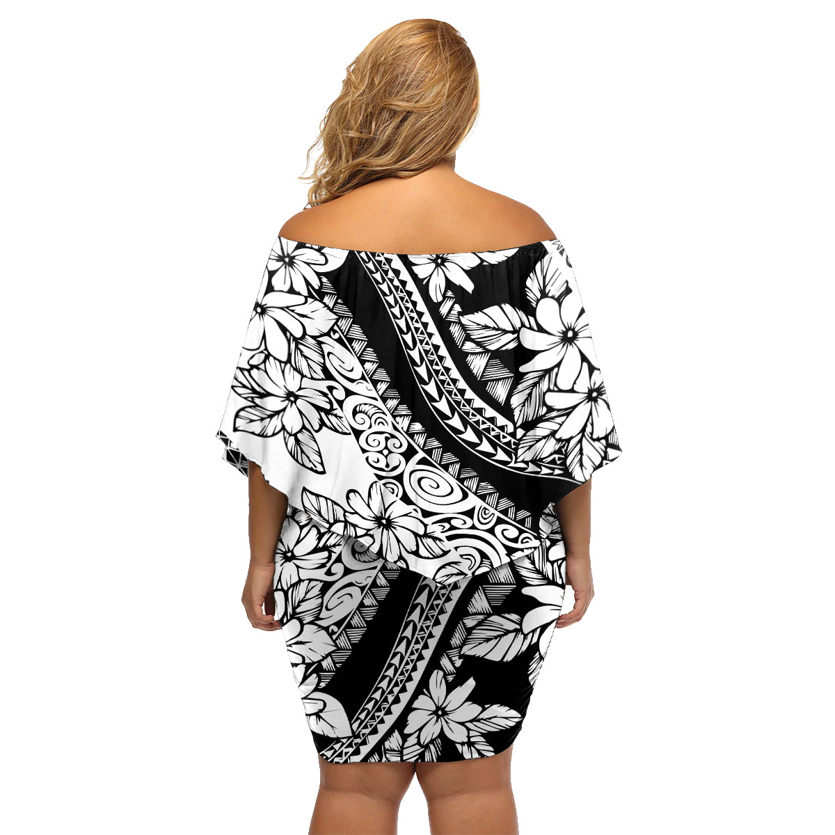 Polynesia Family Matching Off Shoulder Short Dress and Hawaiian Shirt Polynesian Tropical Flowers Black Pastel Vibes LT14 - Polynesian Pride