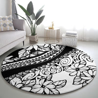 Polynesia Round Carpet Polynesian Tropical Flowers Black Pastel Vibes LT14 - Polynesian Pride