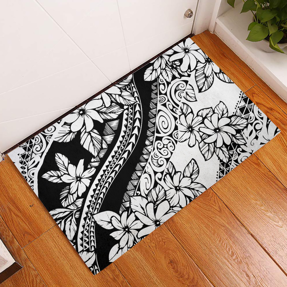 Polynesia Rubber Doormat Polynesian Tropical Flowers Black Pastel Vibes LT14 Black - Polynesian Pride