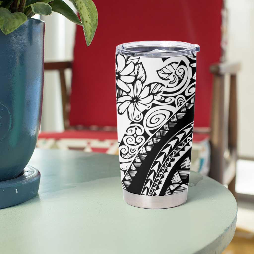 Polynesia Tumbler Cup Polynesian Tropical Flowers Black Pastel Vibes