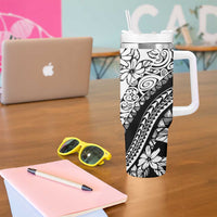 Polynesia Tumbler With Handle Polynesian Tropical Flowers Black Pastel Vibes