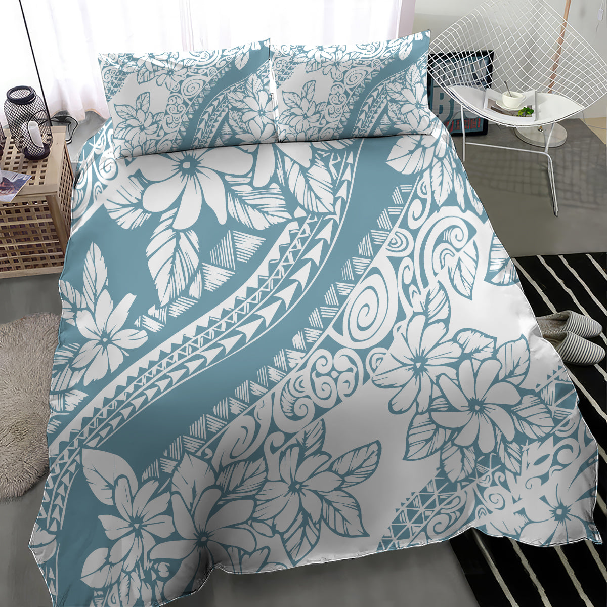 Polynesia Bedding Set Polynesian Tropical Flowers Blue Pastel Vibes LT14 - Polynesian Pride