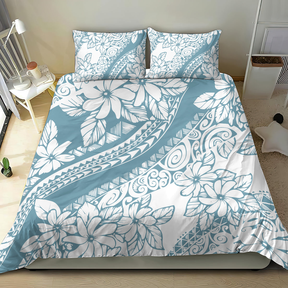 Polynesia Bedding Set Polynesian Tropical Flowers Blue Pastel Vibes LT14 - Polynesian Pride