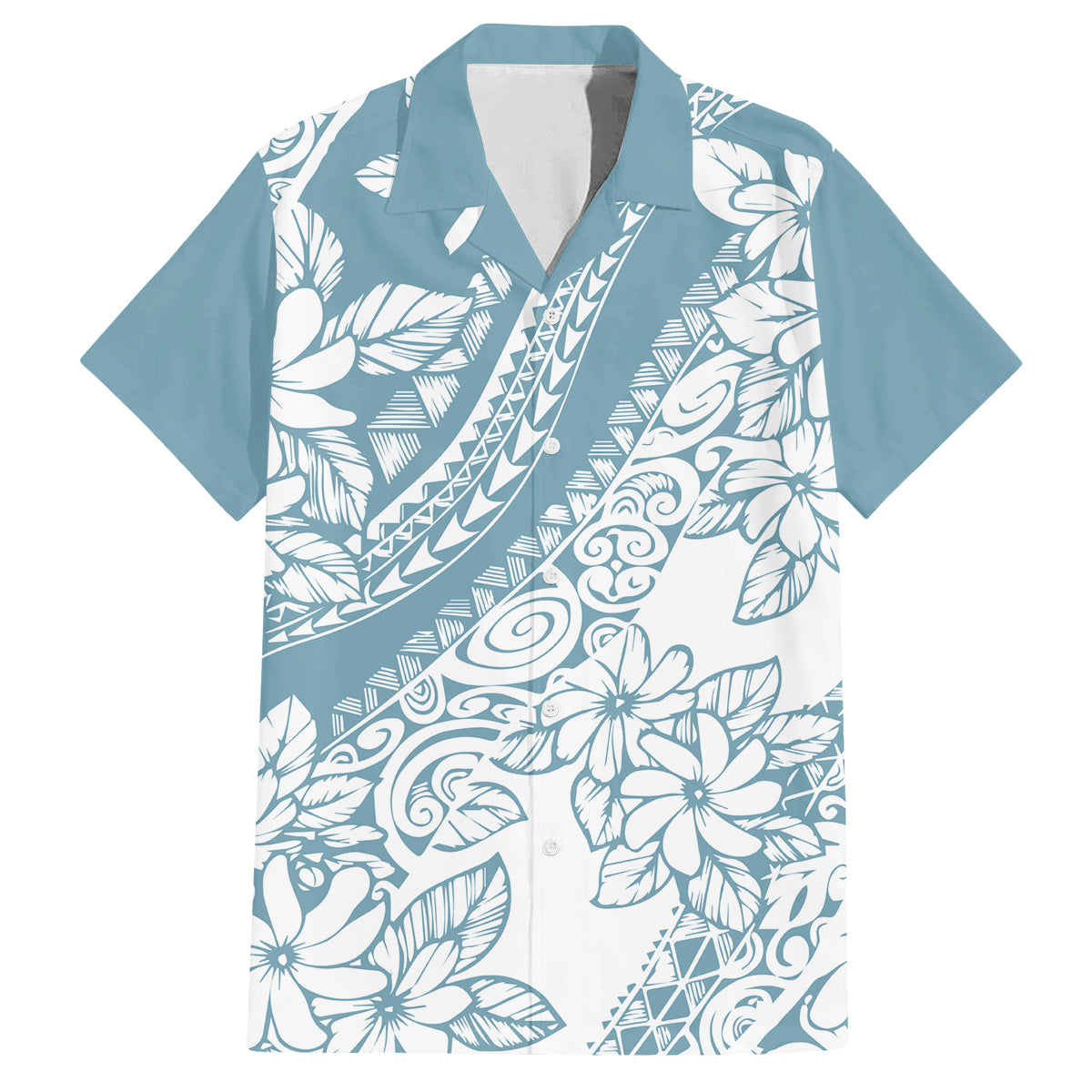 polynesia-family-matching-off-shoulder-maxi-dress-and-hawaiian-shirt-polynesian-tropical-flowers-blue-pastel-vibes