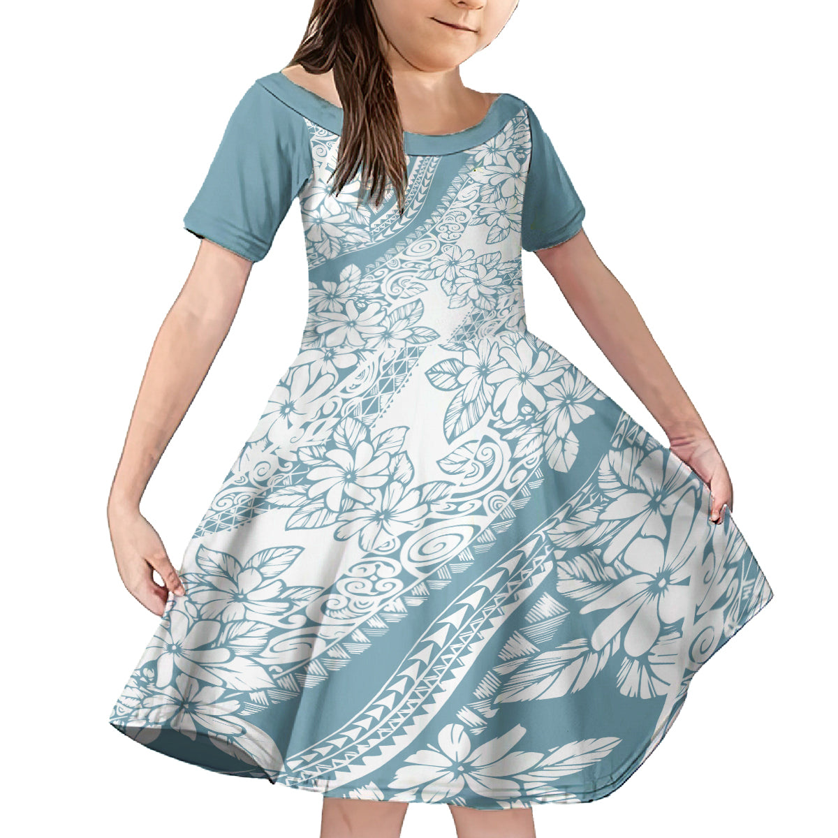 polynesia-kid-short-sleeve-dress-polynesian-tropical-flowers-blue-pastel-vibes