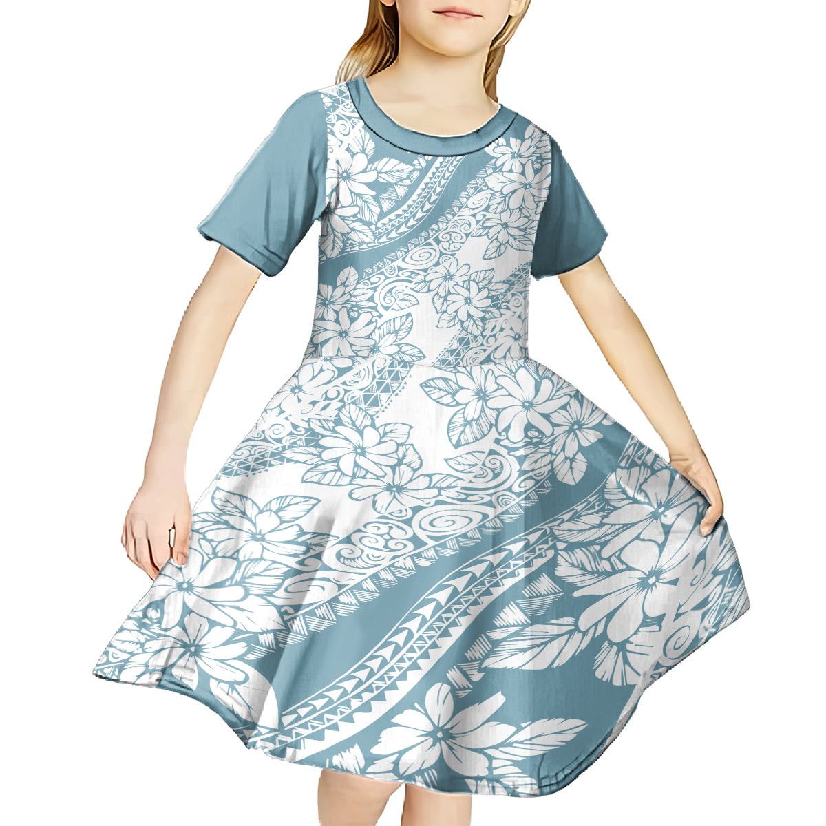 polynesia-kid-short-sleeve-dress-polynesian-tropical-flowers-blue-pastel-vibes