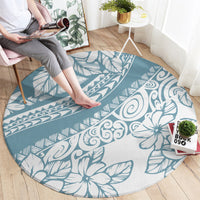 Polynesia Round Carpet Polynesian Tropical Flowers Blue Pastel Vibes LT14 - Polynesian Pride