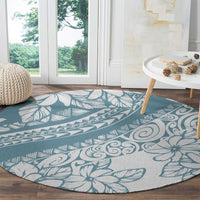 Polynesia Round Carpet Polynesian Tropical Flowers Blue Pastel Vibes LT14 - Polynesian Pride