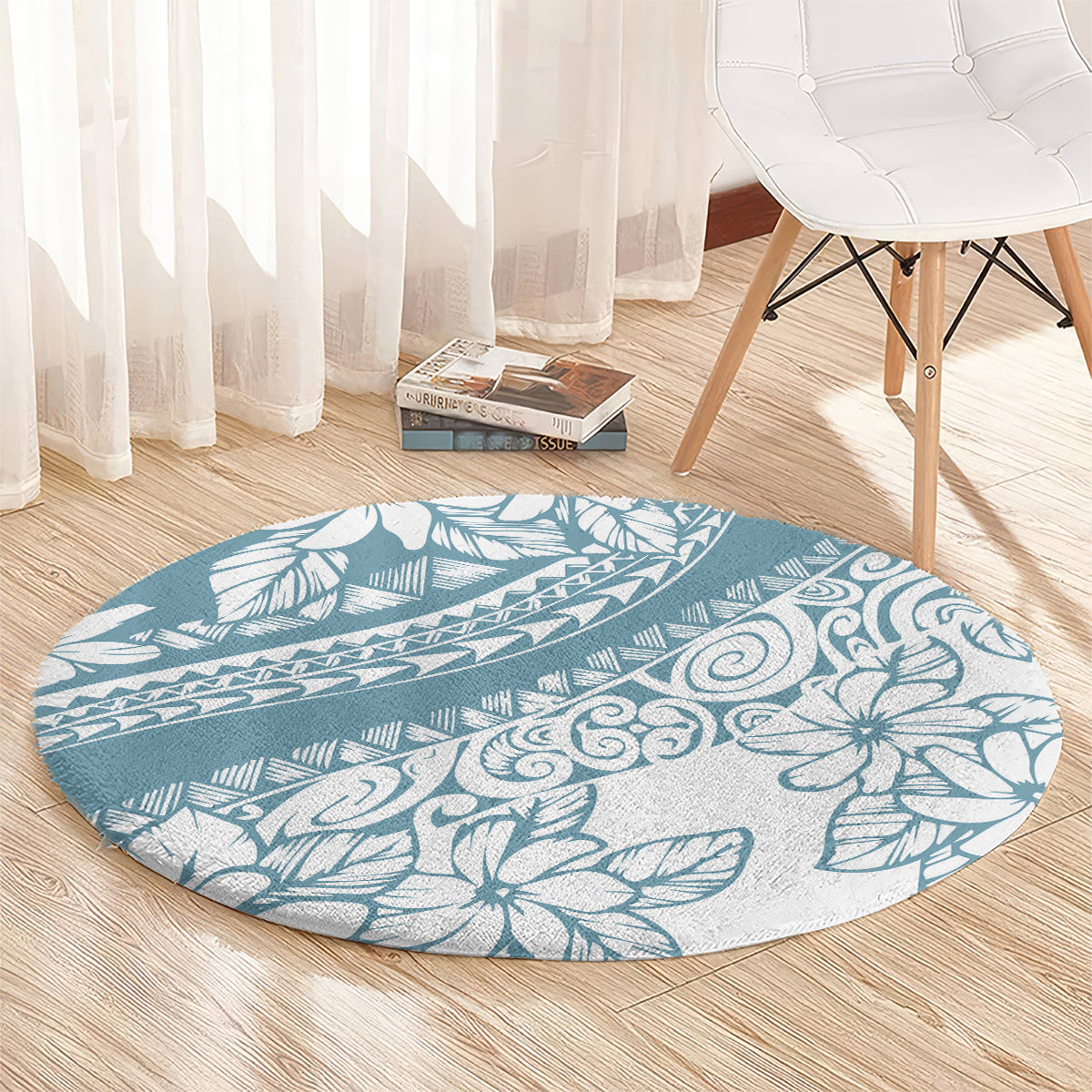 Polynesia Round Carpet Polynesian Tropical Flowers Blue Pastel Vibes LT14 - Polynesian Pride