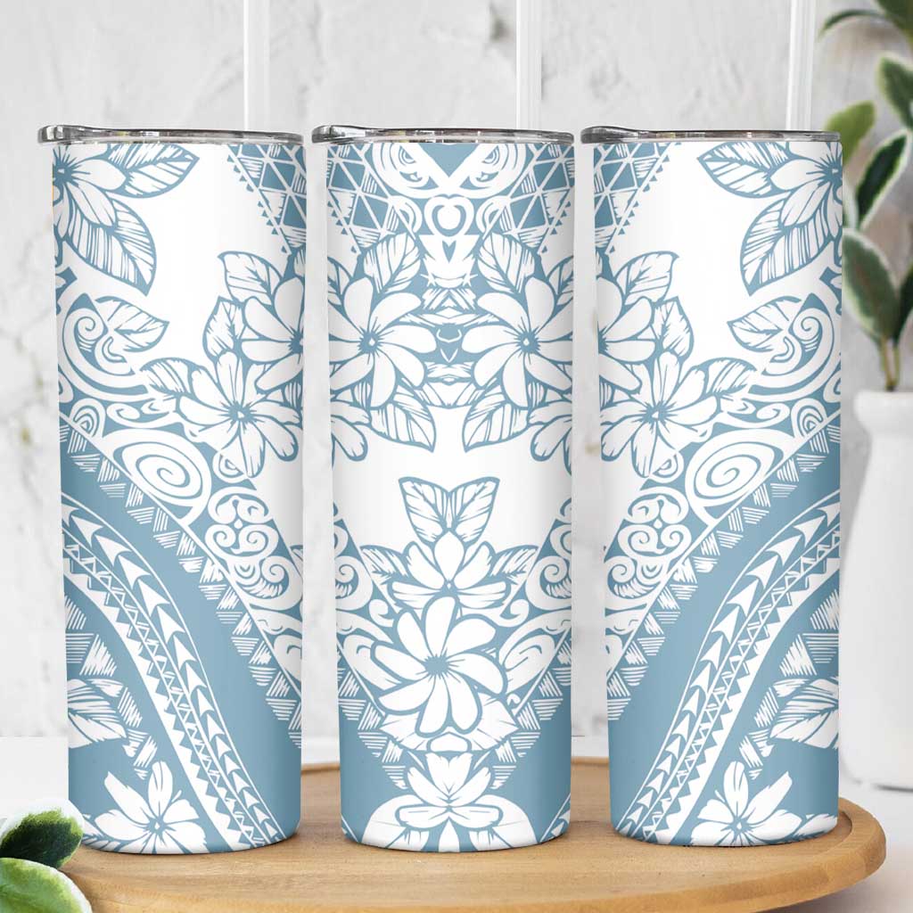 Polynesia Skinny Tumbler Polynesian Tropical Flowers Blue Pastel Vibes