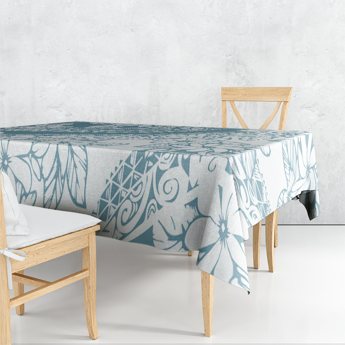 Polynesia Tablecloth Polynesian Tropical Flowers Blue Pastel Vibes LT14 - Polynesian Pride