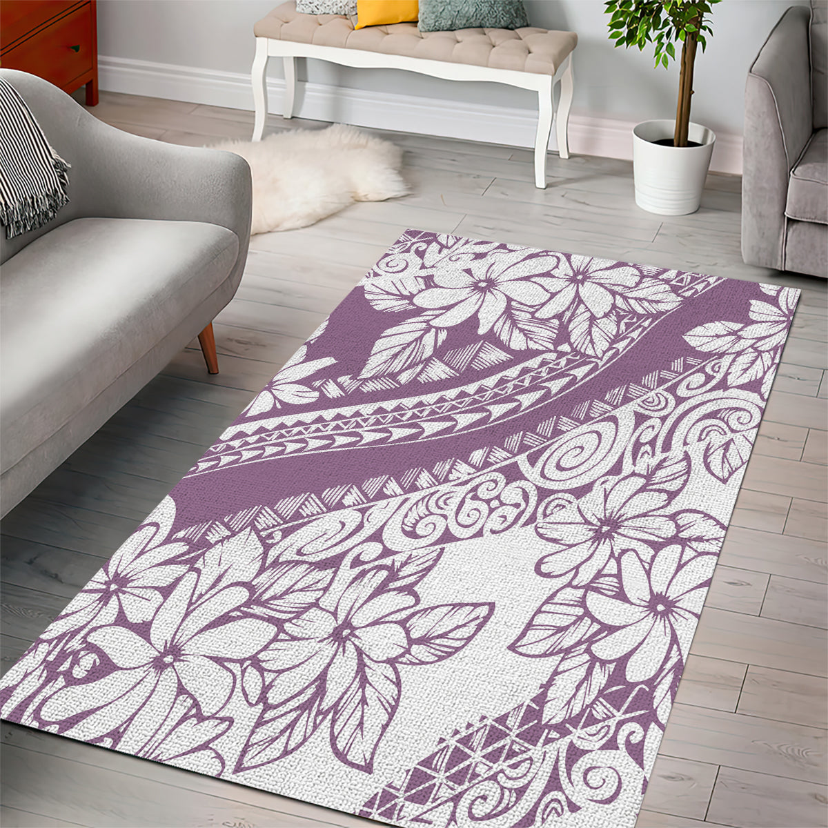 Polynesia Area Rug Polynesian Tropical Flowers Purple Pastel Vibes LT14 - Polynesian Pride