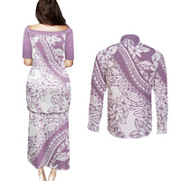 polynesia-couples-matching-puletasi-dress-and-long-sleeve-button-shirts-polynesian-tropical-flowers-purple-pastel-vibes