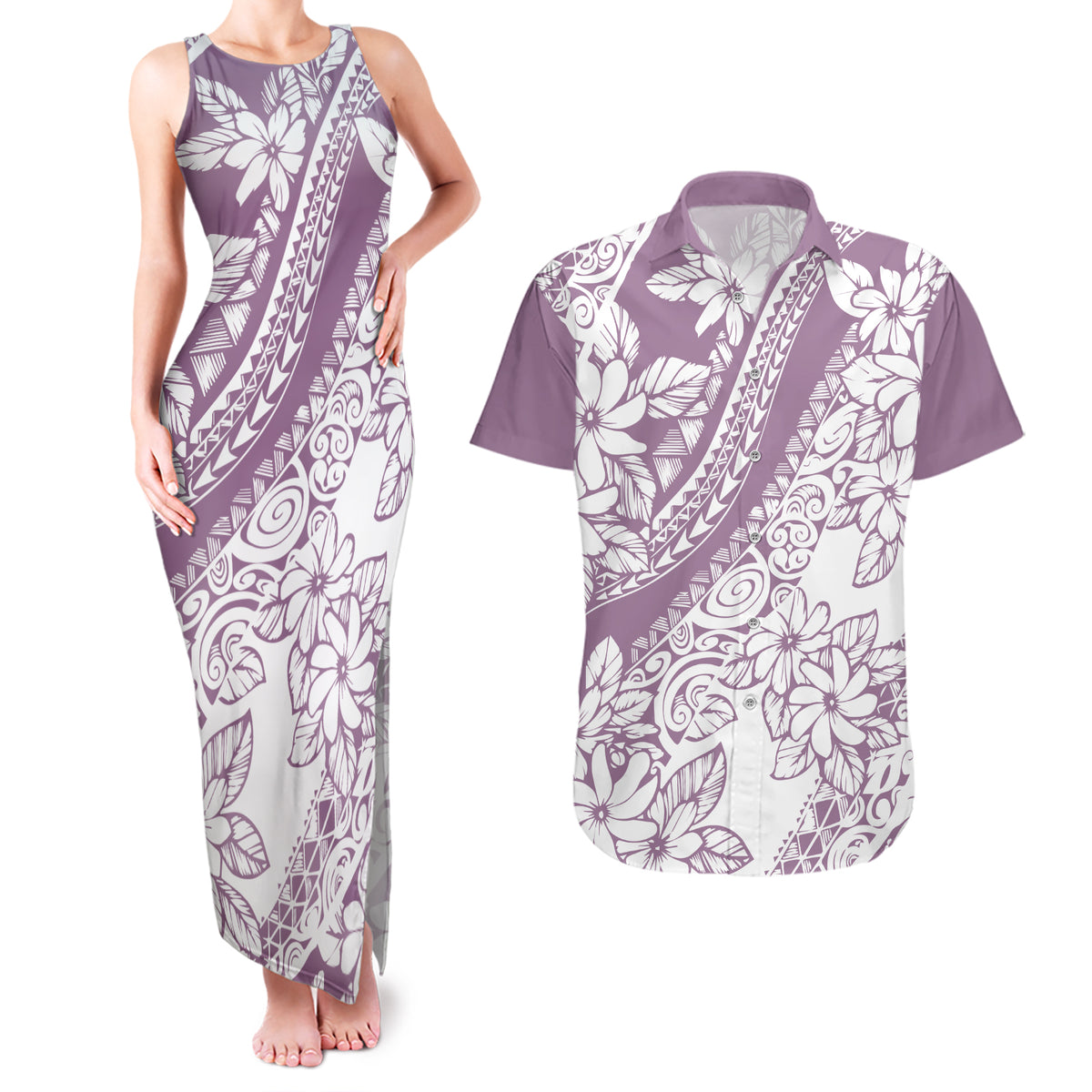 polynesia-couples-matching-tank-maxi-dress-and-hawaiian-shirt-polynesian-tropical-flowers-purple-pastel-vibes