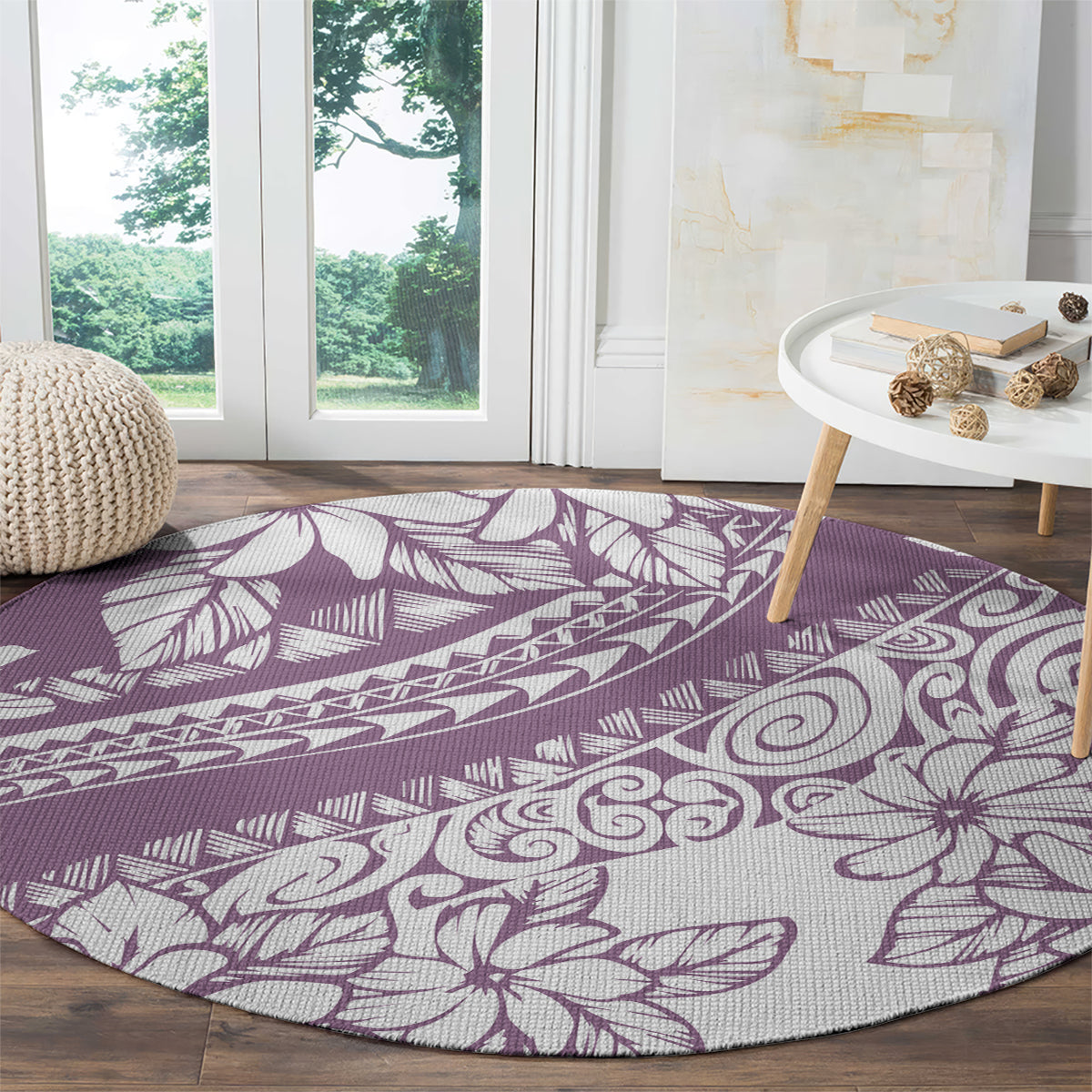 Polynesia Round Carpet Polynesian Tropical Flowers Purple Pastel Vibes LT14 - Polynesian Pride
