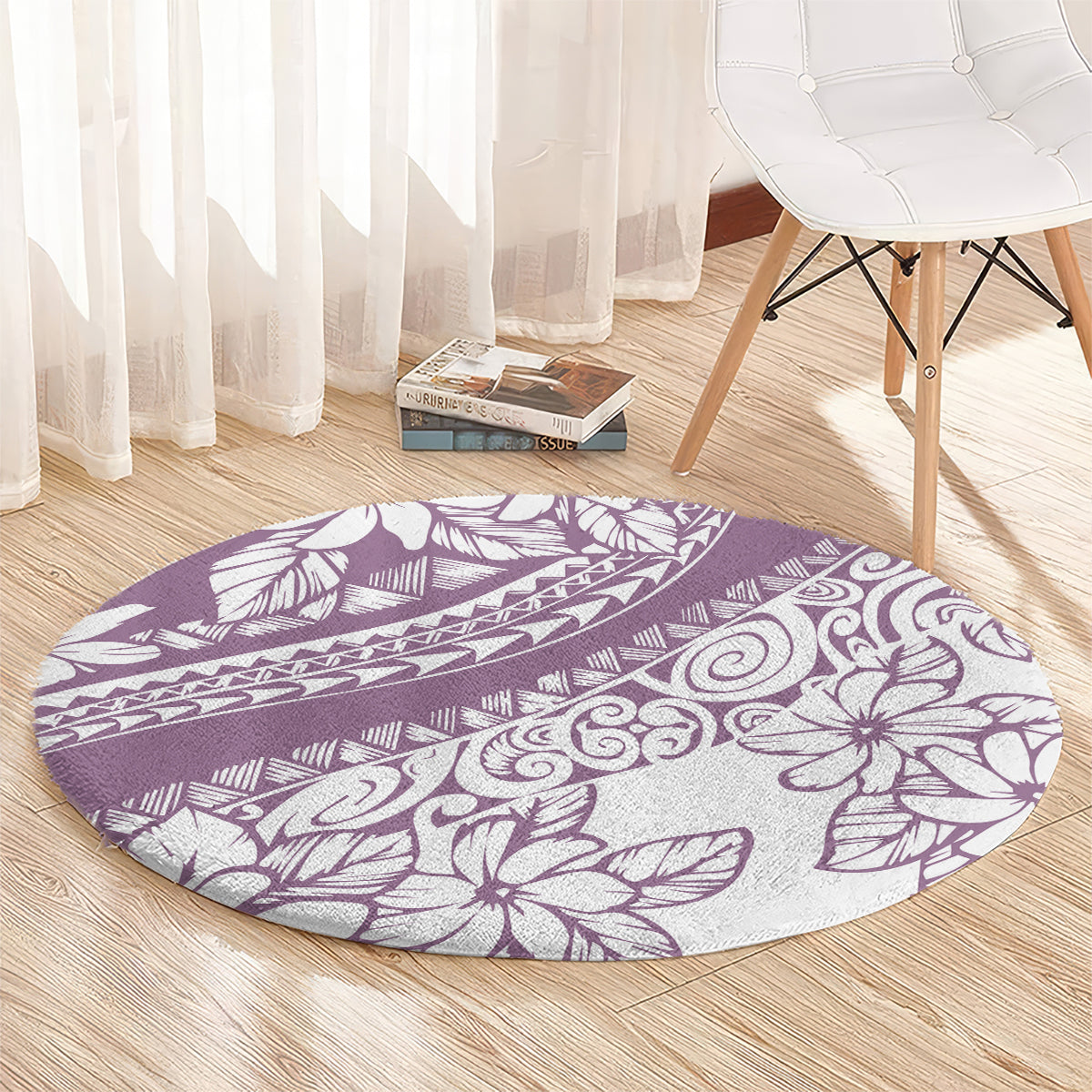 Polynesia Round Carpet Polynesian Tropical Flowers Purple Pastel Vibes LT14 - Polynesian Pride