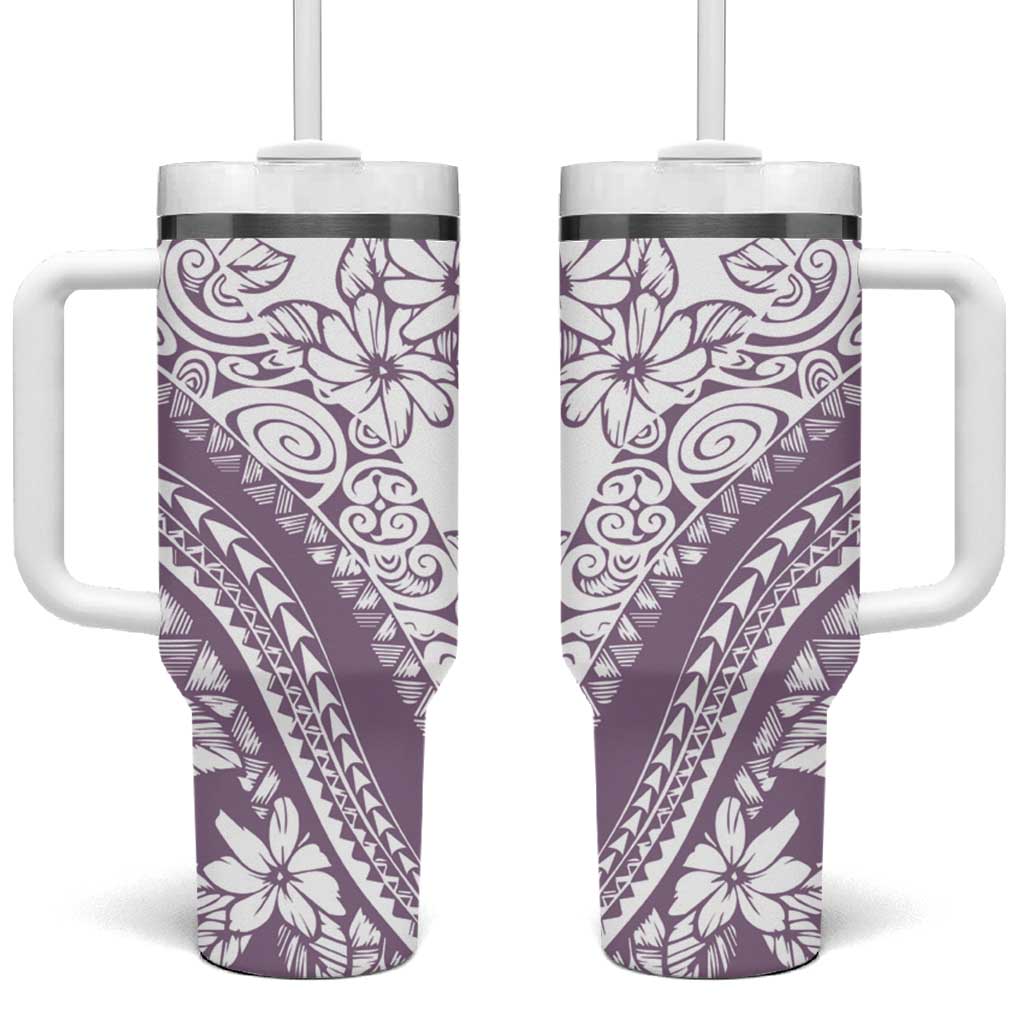 Polynesia Tumbler With Handle Polynesian Tropical Flowers Purple Pastel Vibes