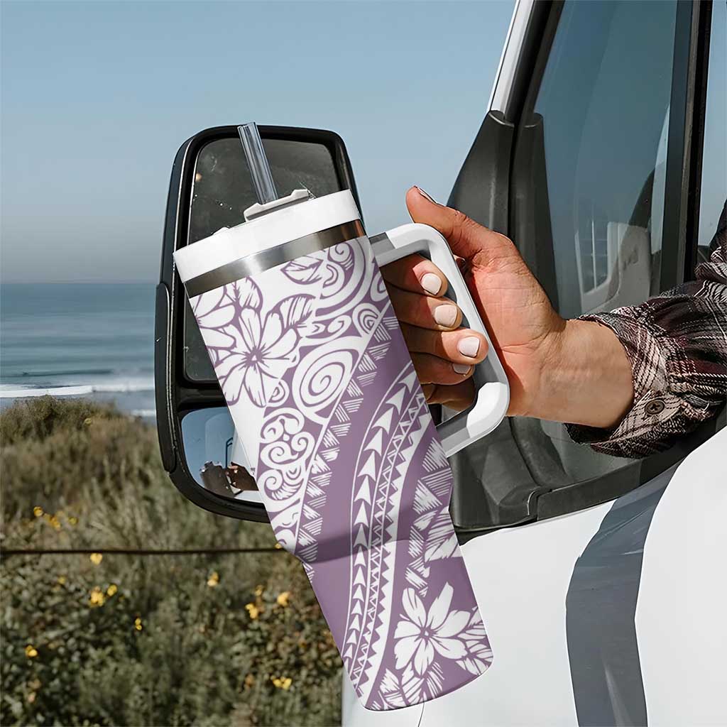 Polynesia Tumbler With Handle Polynesian Tropical Flowers Purple Pastel Vibes